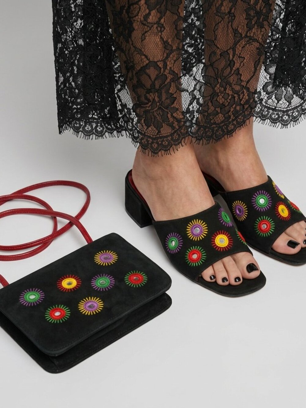 PURSE SHOES SET 90s Wedge Mules and Matching Crossbody Bag